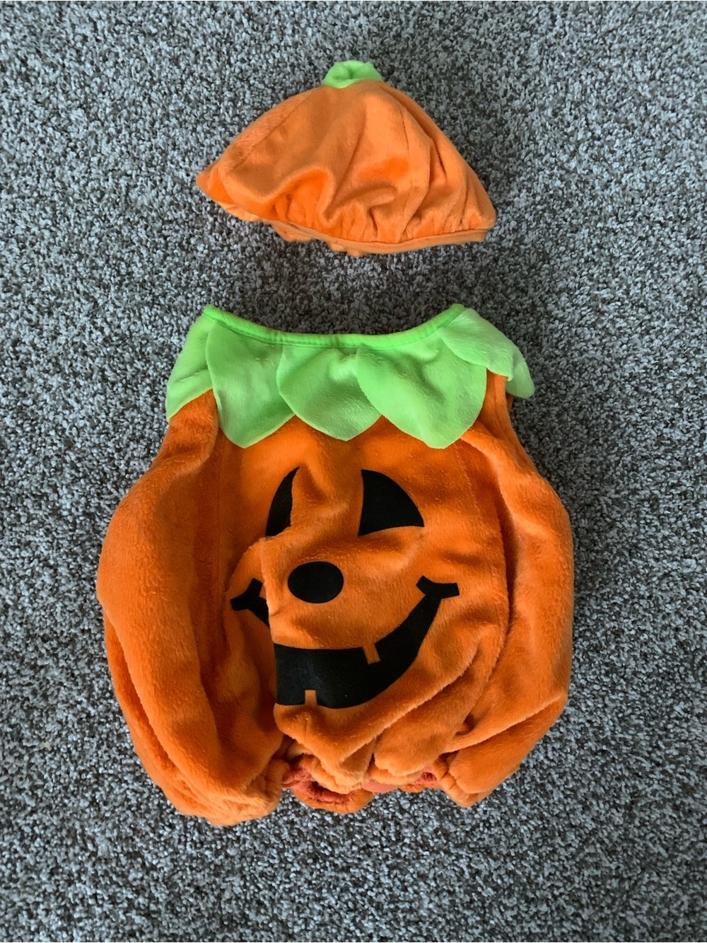 Orange Pumpkin Kids Costume with Green Collar and Hat 18-24M